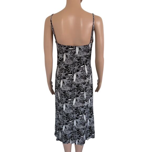 Reformation Slip Crimini Midi Dress 2 Black White Palm Tree Surfboard Slit - Picture 4 of 7